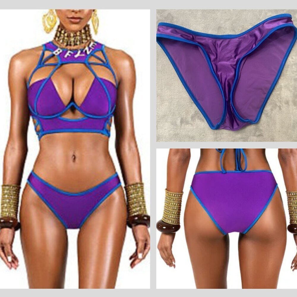 New! Bfyne Leza Blue Purple Low Rise High-Cut Leg 10593